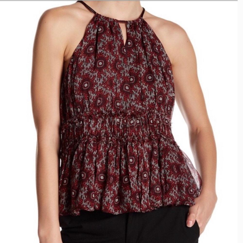 Cinq à Sept Lotus Silk Print Halter Top, M